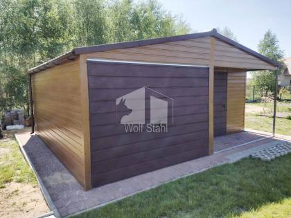 Blechgarage 6x6m Metallgarage Gartenhaus in Holzoptik Walnussholz ID204