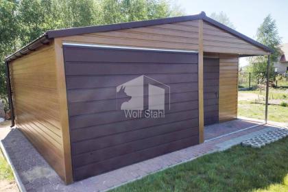 Blechgarage 6x6m Metallgarage Gartenhaus in Holzoptik Walnussholz ID204