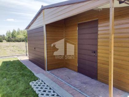 Blechgarage 6x6m Metallgarage Gartenhaus in Holzoptik Walnussholz ID204