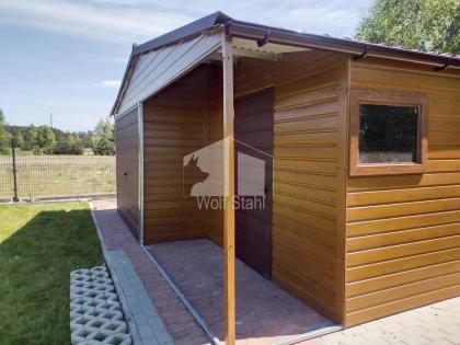 Blechgarage 6x6m Metallgarage Gartenhaus in Holzoptik Walnussholz ID204