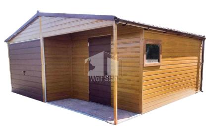 Blechgarage 6x6m Metallgarage Gartenhaus in Holzoptik Walnussholz ID204