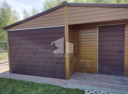 Blechgarage 6x6m Metallgarage Gartenhaus in Holzoptik Walnussholz ID204